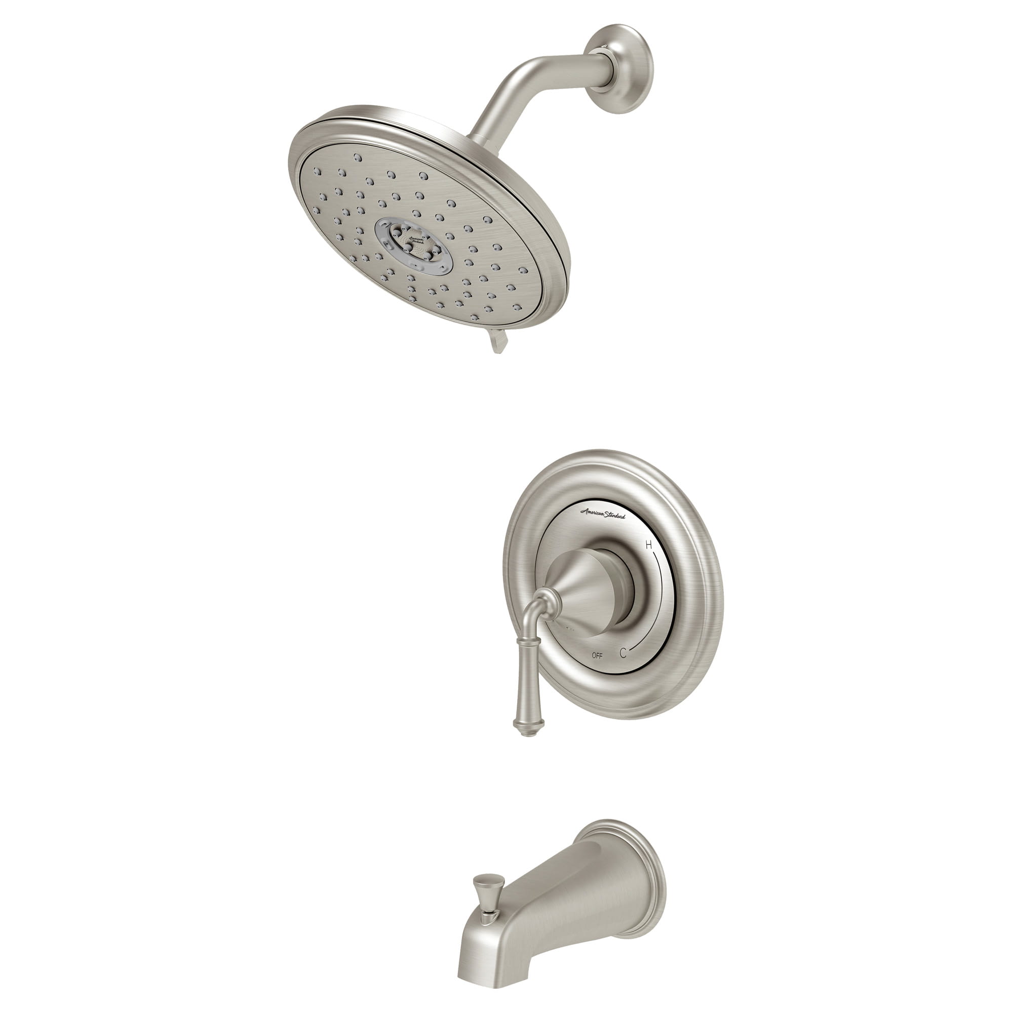 Portsmouth Round Tub and Shower Trim Kit with Water-Saving Showerhead and Double Ceramic Pressure Balance Cartridge with Lever Handle